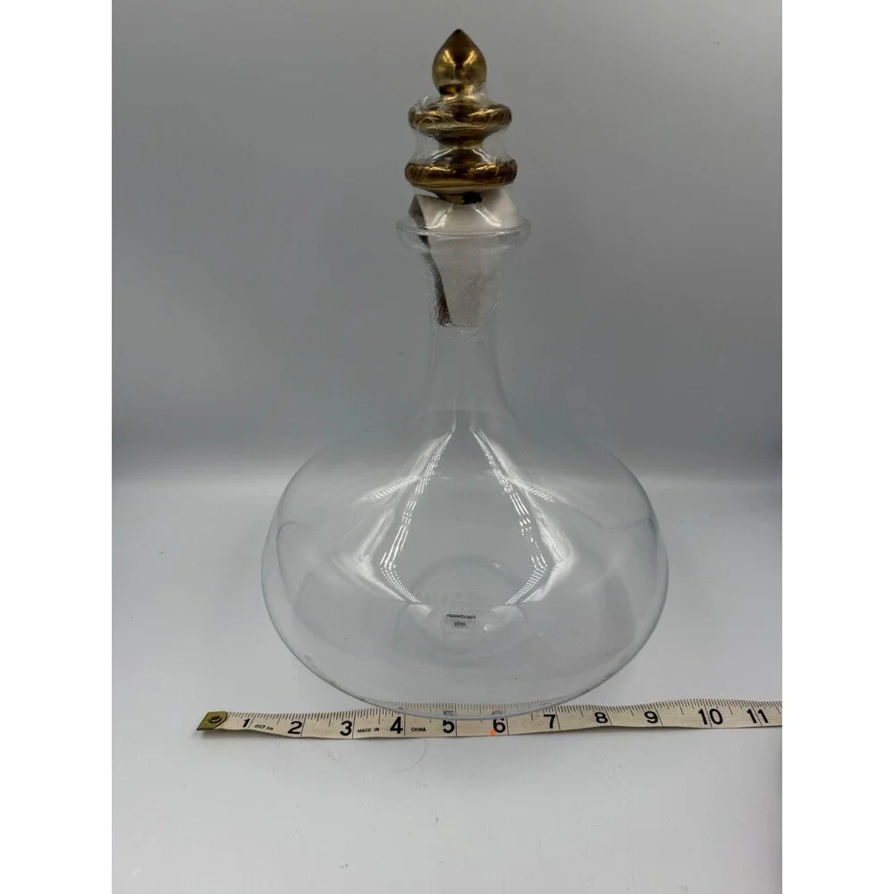 New Old stock Happy Chic Jonathan Adler Wine Decanter with Gold Finial Stopper